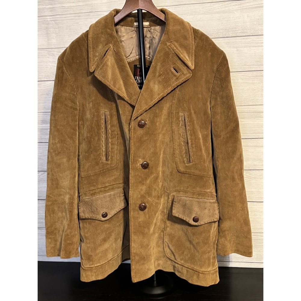 Europe Craft Vintage Corduroy Coat Jacket L44 Brown Lined Made In Yugoslavia